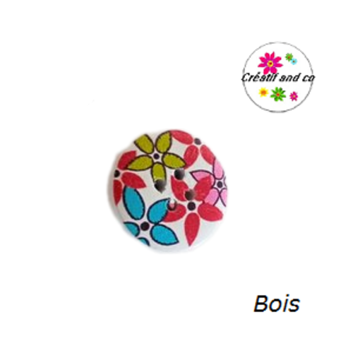 Bouton en bois vernis fleuri 20mm