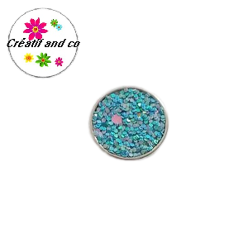 Bouton pression paillette turquoise  20mm