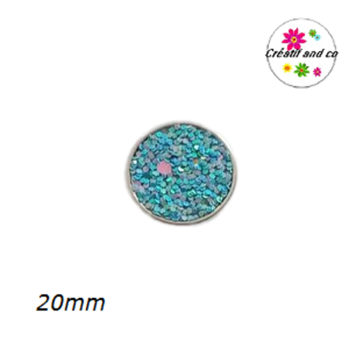 Bouton pression paillette turquoise  20mm