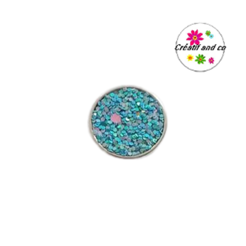 Bouton pression paillette turquoise  20mm
