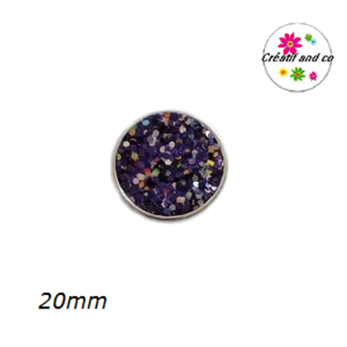 Bouton pression paillette bleu foncé/rose  20mm