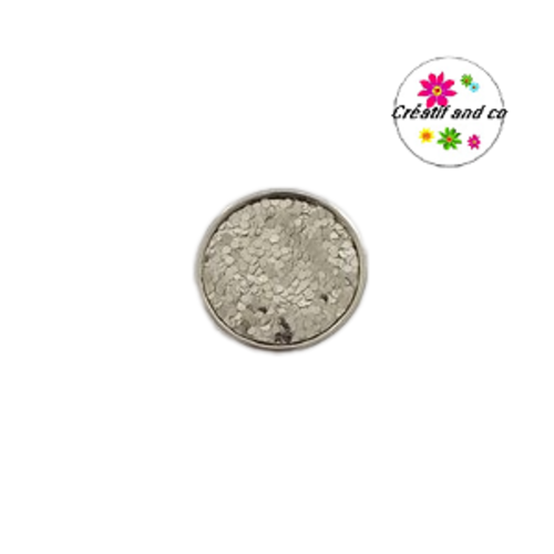 Bouton pression paillette argent  20mm