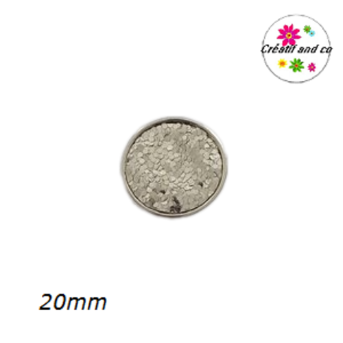 Bouton pression paillette argent  20mm