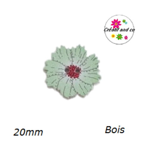 Bouton fleur verte claire bois vernis 20mm