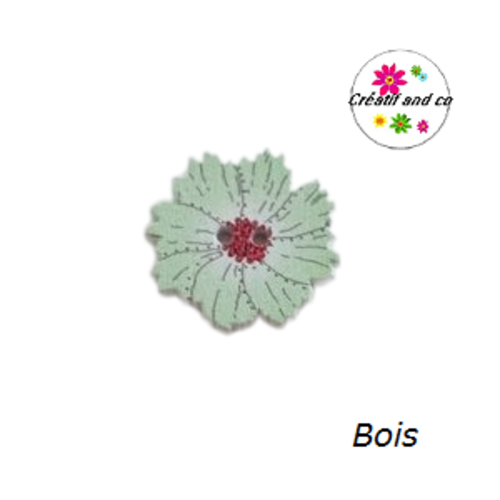 Bouton en bois vernis fleur verte claire 20mm