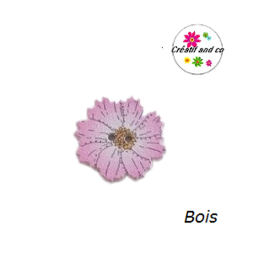 Bouton en bois vernis fleur rose  20mm