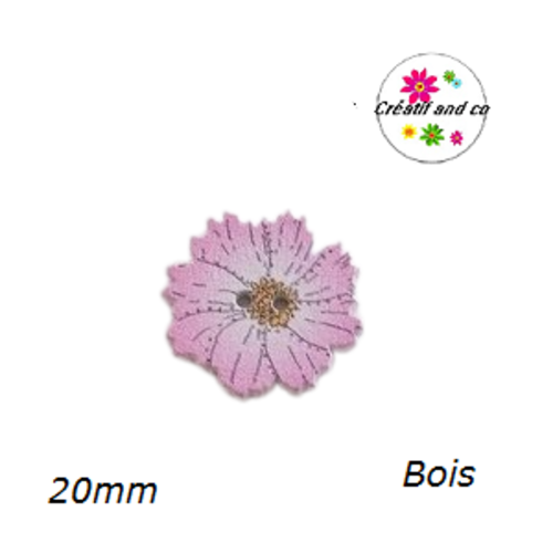 Bouton fleur rose bois vernis  20mm