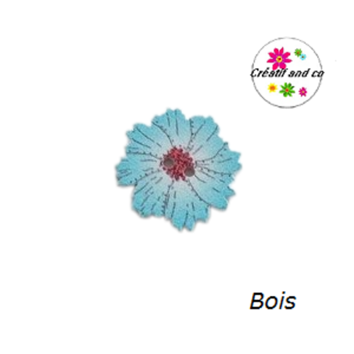 Bouton en bois vernis fleur bleu clair 20mm