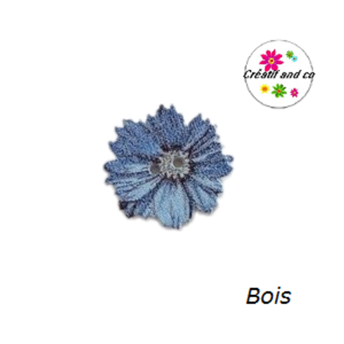 Bouton en bois vernis fleur bleu foncé  20mm