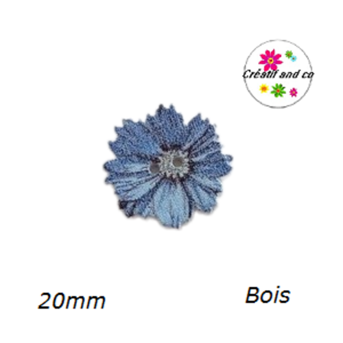 Bouton fleur bleu foncée bois vernis 20mm