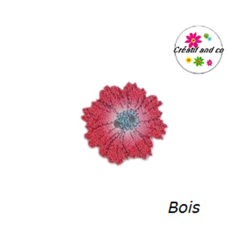 Bouton en bois vernis fleur rouge  20mm