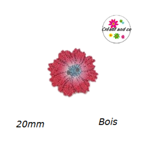 Bouton fleur rouge bois vernis 20mm