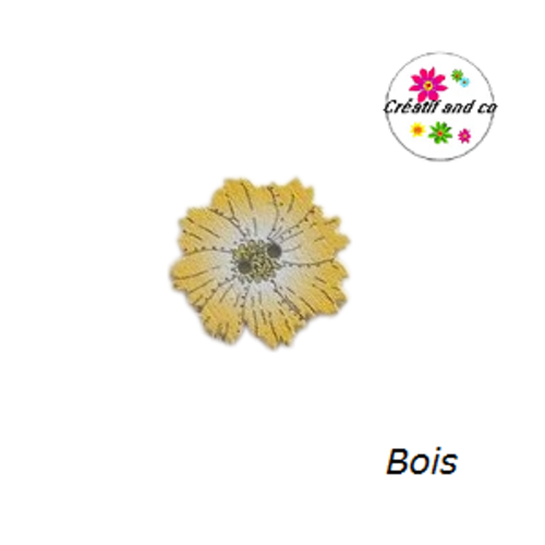 Bouton en bois vernis fleur jaune  20mm