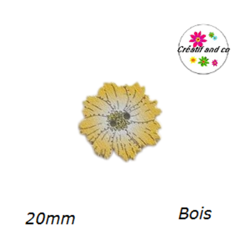 Bouton fleur jaune bois vernis 20mm