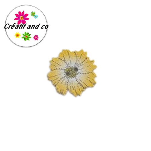 Bouton en bois vernis fleur jaune  20mm