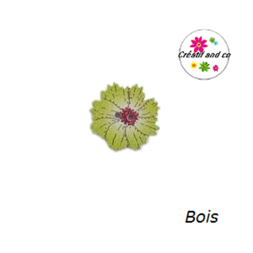 Bouton en bois vernis fleur verte 20mm