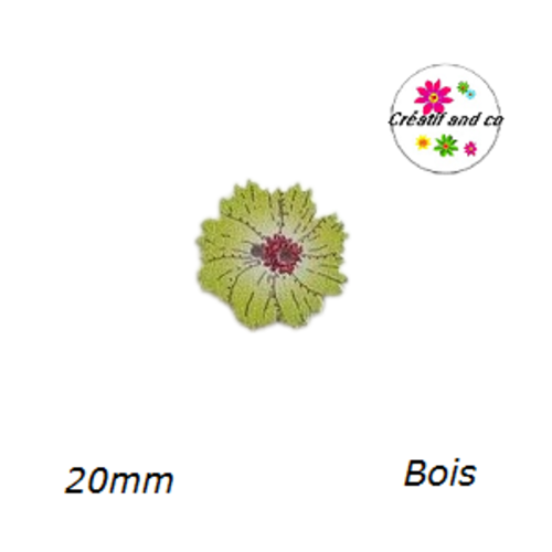 Bouton fleur verte bois vernis 20mm