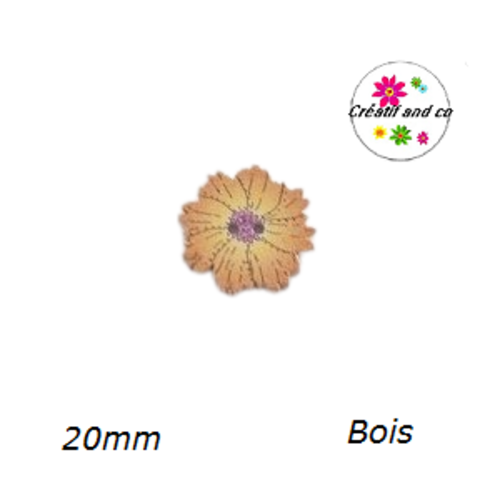 Bouton fleur orange bois vernis 20mm