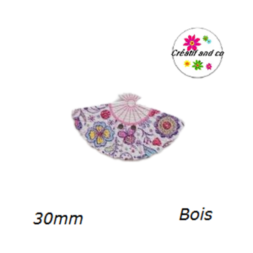 Bouton éventail fleuri bois vernis 30mm