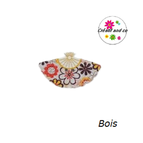 Bouton en bois vernis éventail fleuri 30mm