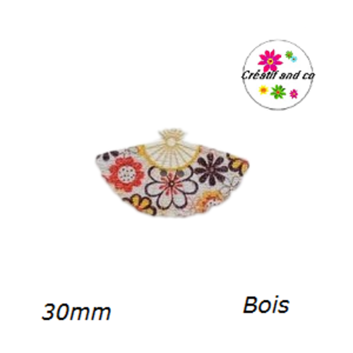 Bouton éventail fleuri bois vernis 30mm