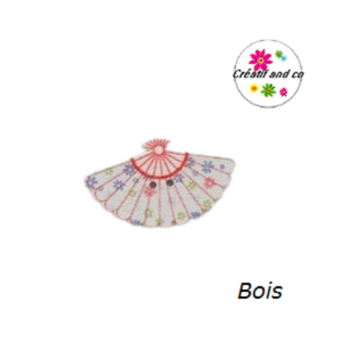 Bouton en bois vernis éventail fleuri 30mm