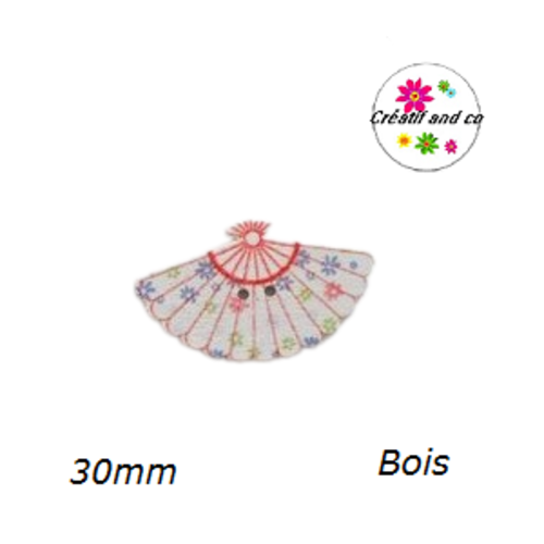 Bouton éventail fleuri bois vernis 30mm
