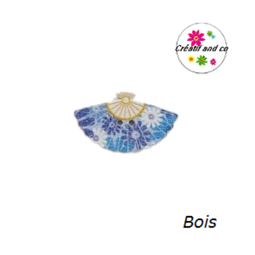 Bouton en bois vernis éventail fleuri 30mm