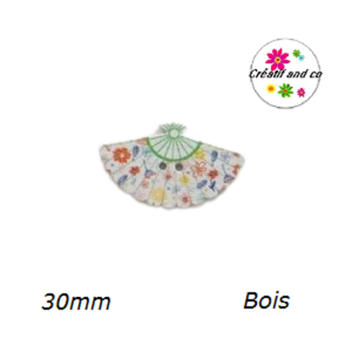 Bouton éventail fleuri bois vernis 30mm