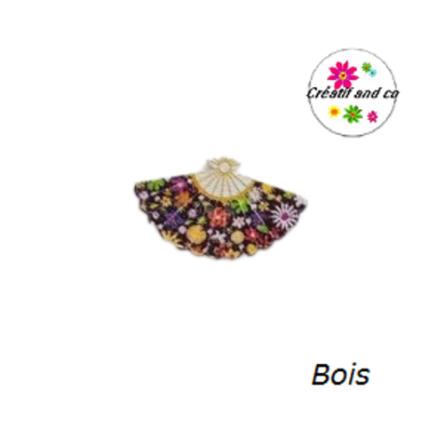 Bouton en bois vernis éventail fleuri 30mm