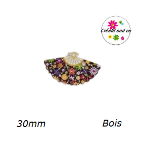 Bouton éventail fleuri bois vernis 30mm