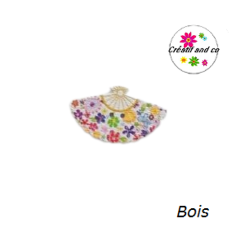 Bouton en bois vernis éventail fleuri 30mm