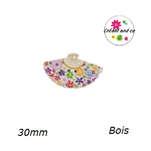 Bouton éventail fleuri bois vernis 30mm