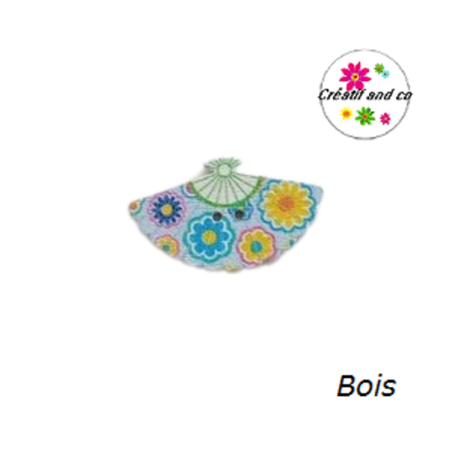 Bouton en bois vernis éventail fleuri 30mm