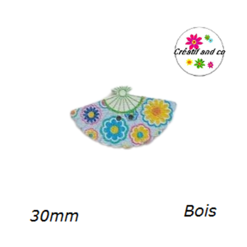 Bouton éventail fleuri bois vernis 30mm