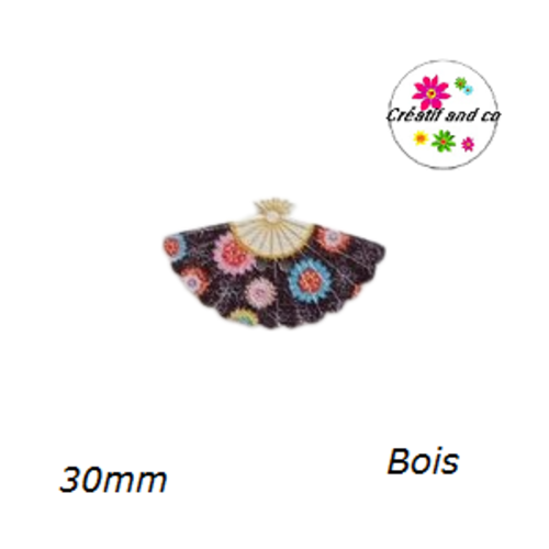 Bouton éventail fleuri bois vernis 30mm