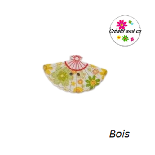 Bouton en bois vernis éventail fleuri 30mm