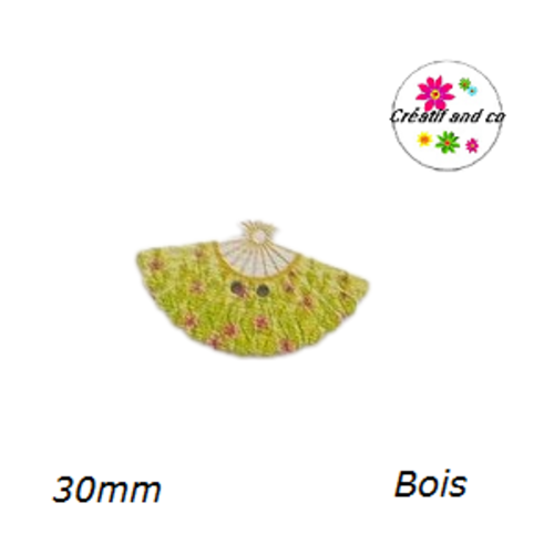 Bouton éventail fleuri bois vernis 30mm