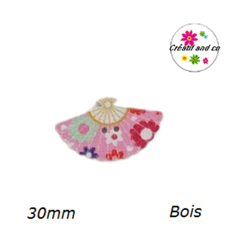 Bouton éventail fleuri bois vernis 30mm