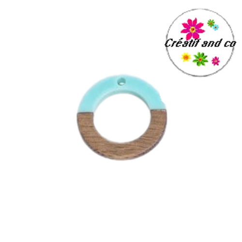 Pendentif rond creux bois et résine bleu 25mm