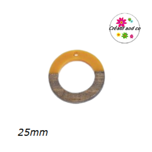 Pendentif rond creux bois et résine orange 25mm