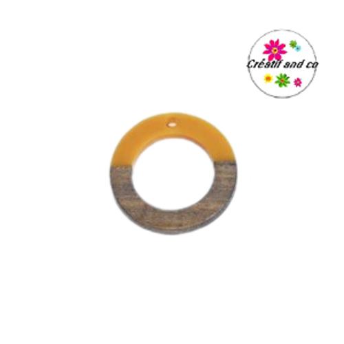Pendentif rond creux bois et résine orange 25mm