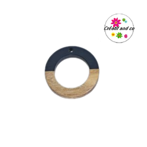 Pendentif rond creux bois et résine noir  25mm