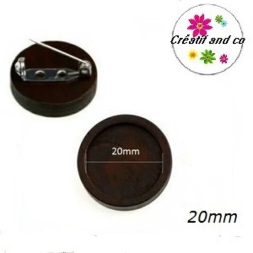 Broche marron foncé en bois pour cabochon 20mm
