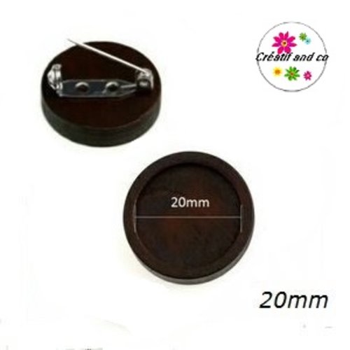 Broche marron foncé en bois pour cabochon 20mm
