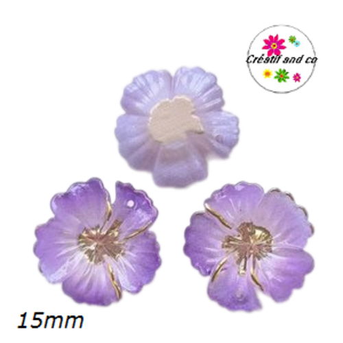 Breloque fleur parme 15mm
