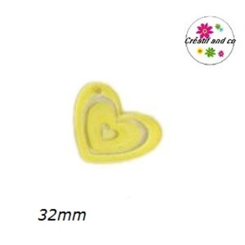 Breloque pendentif coeur jaune 32mm
