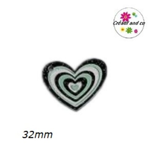 Breloque pendentif coeur noir 32mm