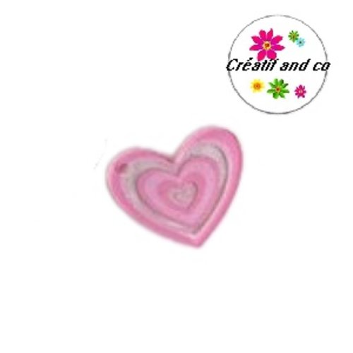 Breloque pendentif coeur rose 32mm