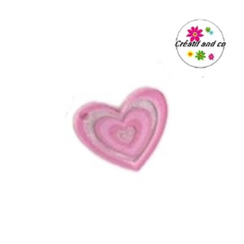 Breloque pendentif coeur rose 32mm